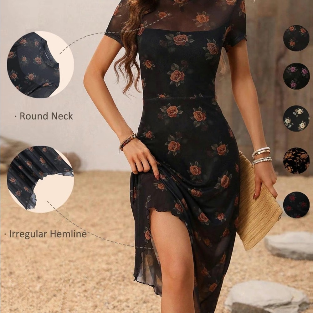 Floral Black Mesh Dress